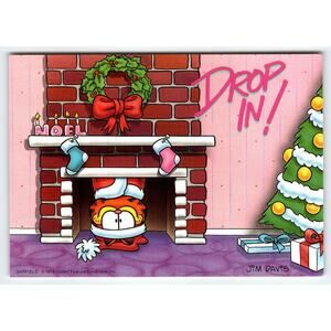 Garfield Christmas Postcard Drop In Chimney Jim Davis Orange Tabby Cat 1978